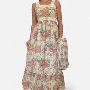 vintage ACT I 1970s square neck tiered floral maxi prairie cottagecore dress XS